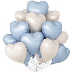 Baby Blue White Heart Balloons,12Pcs 18 Inch Blue Cream Foil Love Heart Shape…