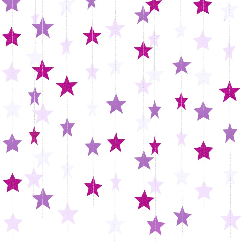 Patelai Glitter Star Garland Banner 2026 Graduation 130 feet, Purple,white