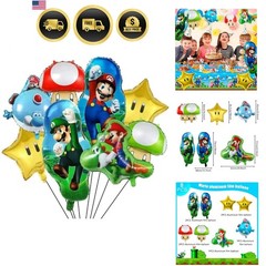 8-iece Suer Mario Aluminum Balloon Set – Suer Mario & Classic Design, Vibrant…