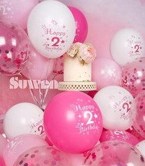 SUWEN Pink 2nd Birthday Balloons 38PCS 12Inch Latex Number Printed 2,