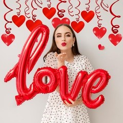 30 Pcs Valentines Day Decorations Hanging Swirls,Glitter Heart Hanging Red