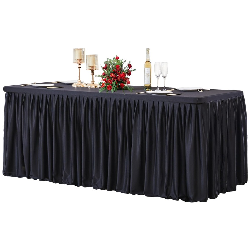 Black Polyester Table Clothes for 8 Foot Rectangle Tables, Wrinkle Free Fitted T
