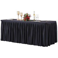 Black Polyester Table Clothes for 8 Foot Rectangle Tables, Wrinkle Free Fitted T