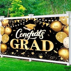 Celebrate with Style: 72×44 Inch Congrats Grad Banner – Durable & Elegant