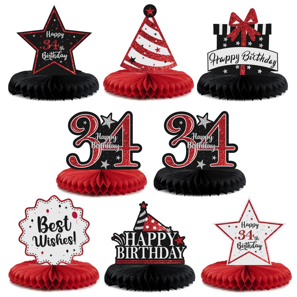 LASKYER Shiny Red 34th Birthday Centerpiece