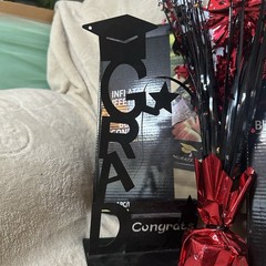 Graduation Congrats Grad Centrepiece Decorations Red Black White Foil Plastic