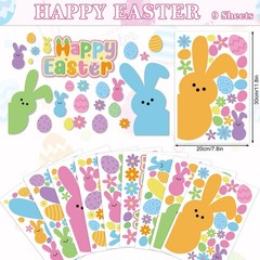 9 Sheets Happy Easter Window Clings Cute Cartoon Bunny Rabbit Egg Floral Window