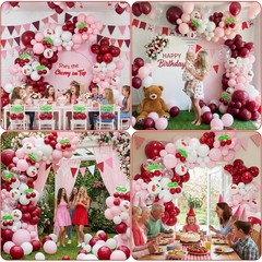 Cherry Balloon Arch Kit, Burgundy Pink White Transparent Pink Bow Red Cherry …