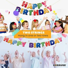 Happy Birthday Banner Pre-Strung Colorful Letters w/ Gold Foil Trim No Assembly