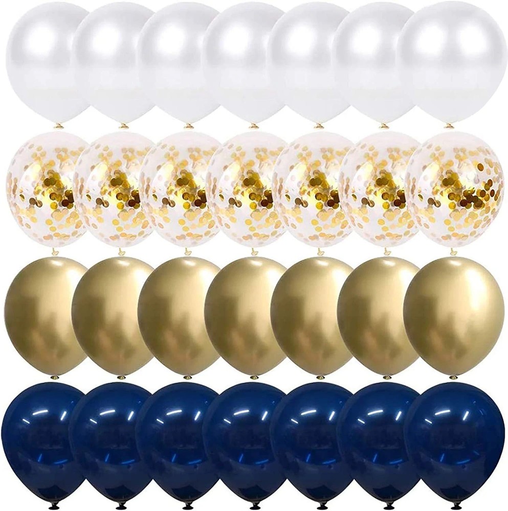 Navy Blue and Gold Confetti Balloons, 50 Pcs 12 Inch Pearl White and Gold Metall