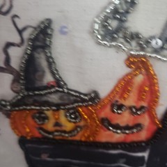 Ghosts in Truck Halloween Beaded/Sequin Wall Hanging Flag New