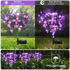 Solar Garden Lights Outdoor, 2 Pack Purple Lavender Solar Butterfly Lights Ga…