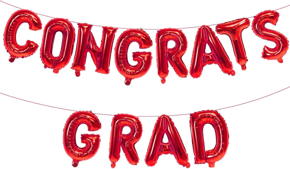 16 Inch Red Congrats Grad Banner Balloons, Red Congrats Grad Letters Sign, Gradu