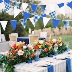 32Ft Deep Blue Party Decorations Blue Buffalo Plaid Checkered White Triangle …