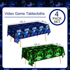4 PCS Video Game Tablecloth for Player Gaming Birthday Party Decorations, 54 x 1