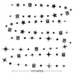 Black 80th Birthday Decorations Number 80 Circle Dot Twinkle Star Garland Met…