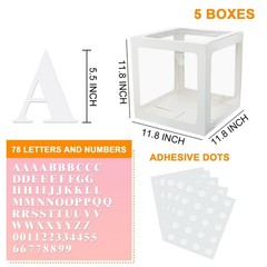 Thickened 5 PCs White Transparent Balloon Boxes with 78 Letters & Numbers for…