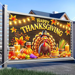 Thanksgiving Turkey Pumpkin Banner 71×43″ Outdoor Decor Photo Booth Backdrop