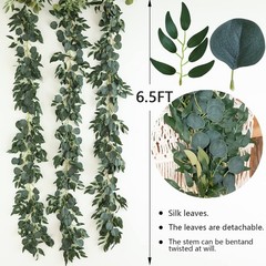 3Pcs Fake Eucalyptus Vines, 6.5FT Silk Ivy Garland, Odorless Lush Green Leaves