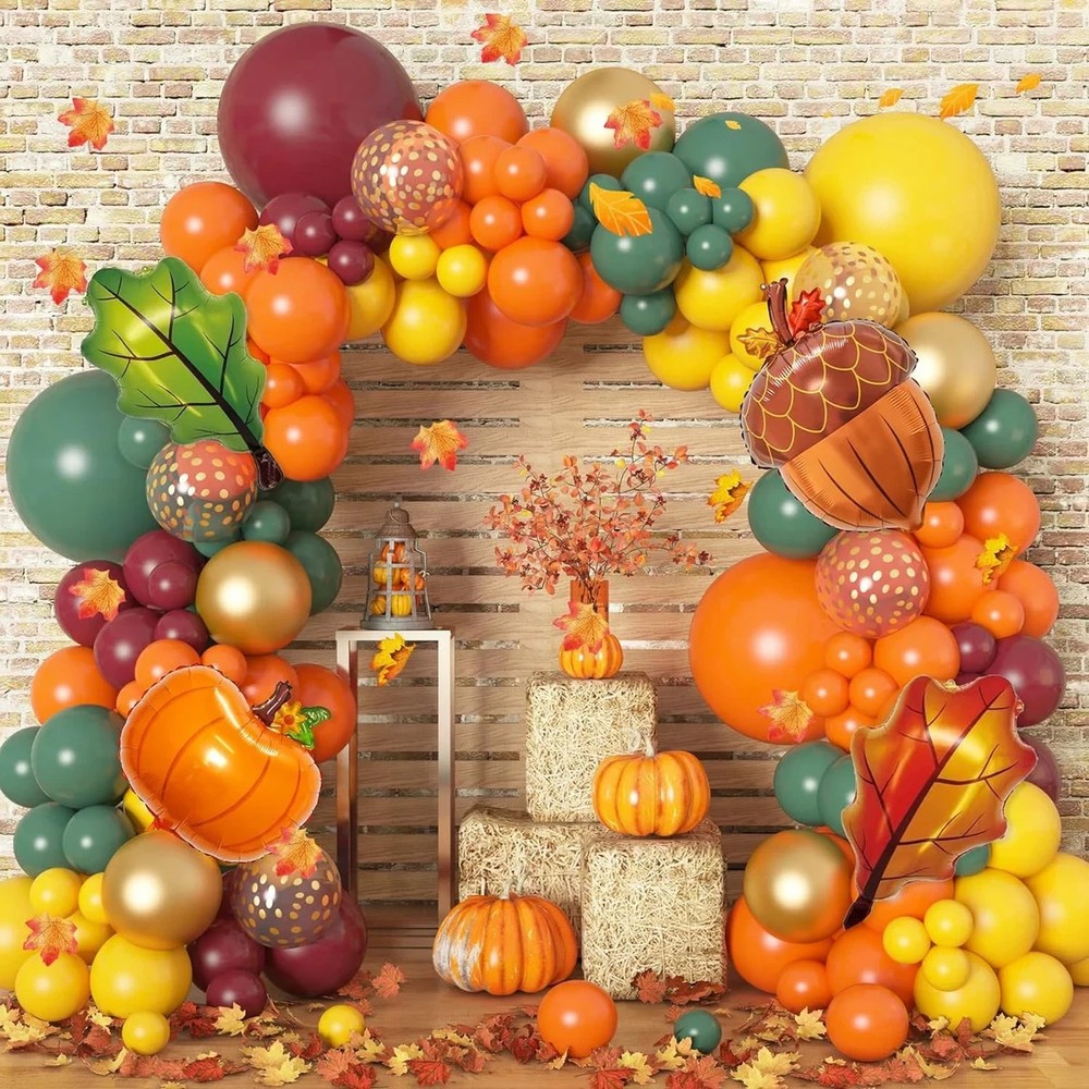 Pumpkin Fall Balloon Arch Kit – Orange Brown White Thanksgiving Decor Kit
