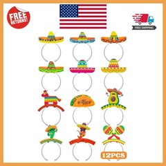 Flexible Mexican Sombrero Headbands – 12-Pc Colorful Fiesta Decoration Set