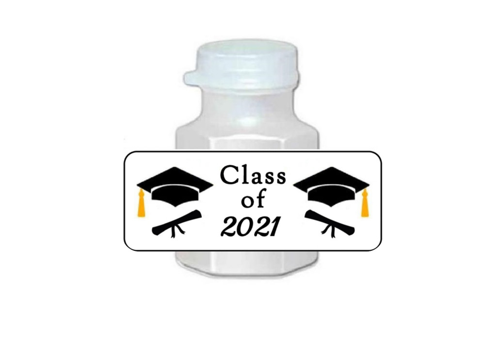 30 Graduation day, class of (current year) mini bubble labels, graduation party