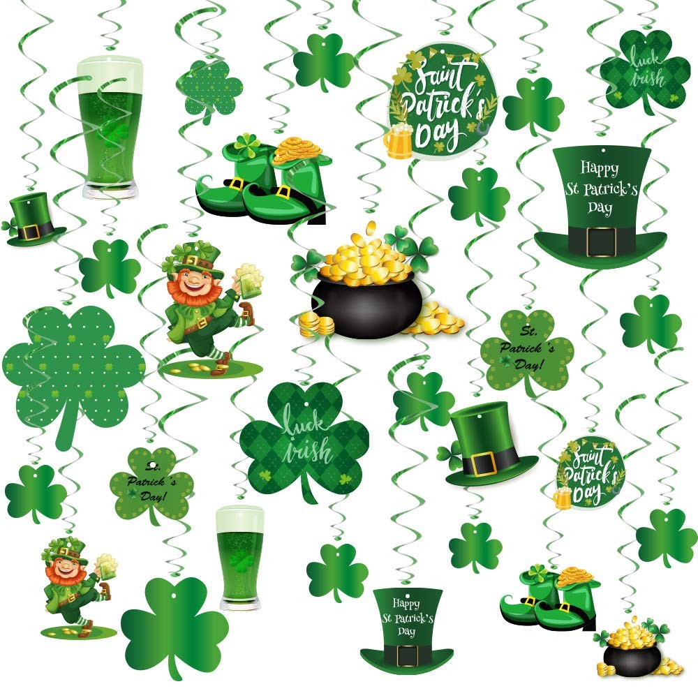 St. Patrick’s Day Party Decorations,30 Pcs Irish Shamrock St. Patrick’s Day H…