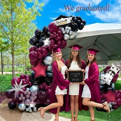 130 Pcs Maroon Black Silver Balloon Arch Kit with GRAD Letters & Graduation C…