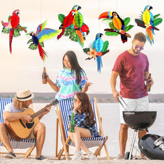 6Pieces Tropical Birds Honeycomb Parrot Paper Cutouts Decorations, Hawaiian Part