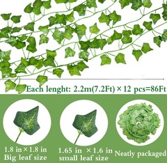 YAHUAA 12 Pack 86Ft Artificial Ivy Garland Fake Plants, Leaves Green