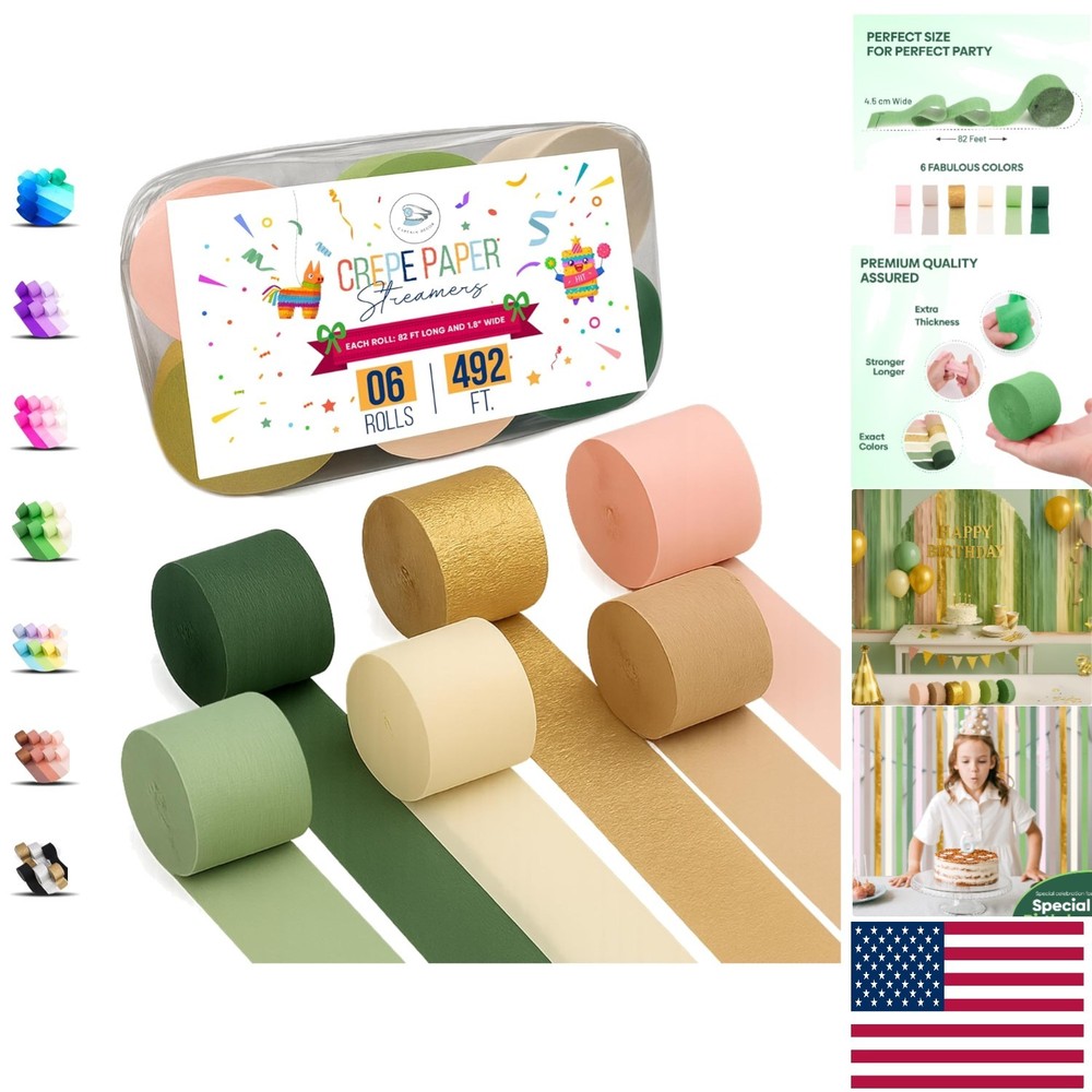 Elegant 6-Pack Sage Green Streamers – 492 FT Party Decorations for All Occasions