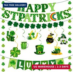 64Pcs St Patricks Day Decorations Kit Shamrock Lucky Banner Garlands Clover Hang
