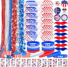 146Pcs Patriotic Accessories Including Glasses Necklaces Silicone Bracelets Tatt
