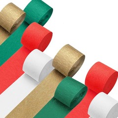 Crepe Paper Streamers 8 Rolls 656 ft,Green, Red, Gold, White Party-Decorations C