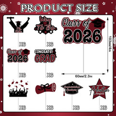 2026 Graduation Cupcake Toppers – 48 Pcs Maroon Graduation Party Supplies Mini C