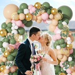 166Pcs Sage Green Blush Peach White Gold Balloon Garland Arch Kit