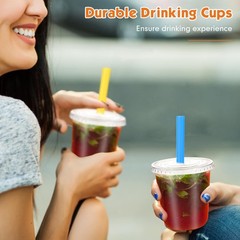 50 Sets Clear Cups with Flat Lids and Jumbo Smoothie Straws Disposable Plasti…