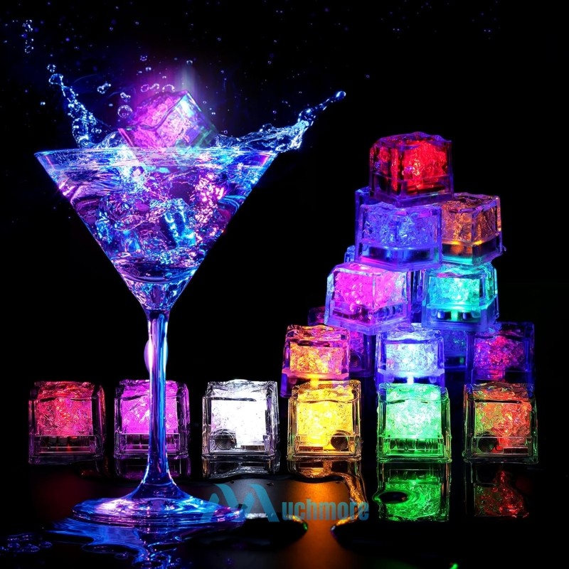 12Pcs Waterproof LED Light Up Ice Cubes for Drinks Colors Flashing Glow in Water