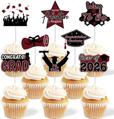 2026 Graduation Cupcake Toppers – 48 Pcs Maroon Graduation Party Supplies Mini C