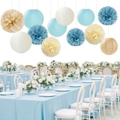 Dusty-Blue Champagne Party-Decorations -Flowers Lanterns – 15pc Boho Beige Go…