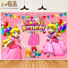 Personalised Peach Princess Backdrop Banner Birthday Party Photo Decoraions