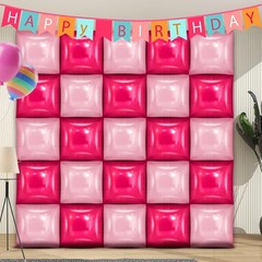 25 PCS Rose Red & Pink Square Foil Balloons Wall Backdrop- Arch Tunnel Decora…