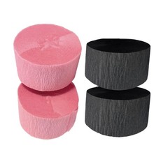 Pink and Black Crepe Paper Streamers (2 Rolls Each Color), 290 FEET Total, Made