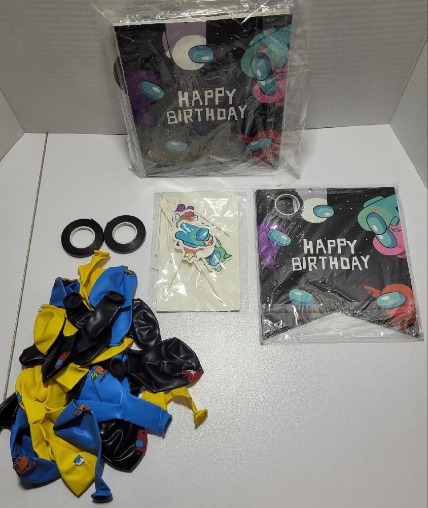 NEW lot 2 AMONG US PARTY SUPPLIES DECOR CAKE TOPPERS BALLOONS BANNERS 80 pieces
