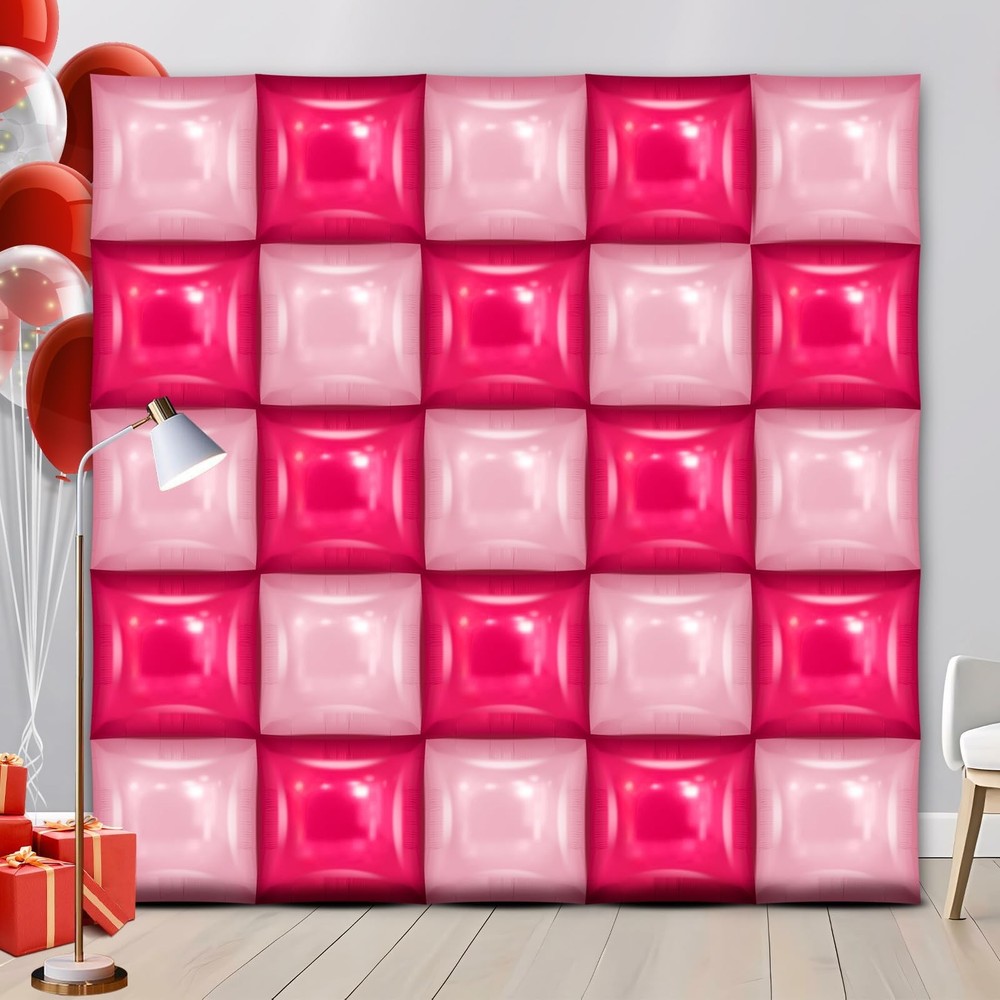 25 PCS Rose Red & Pink Square Foil Balloons Wall Backdrop- Arch Tunnel Decora…