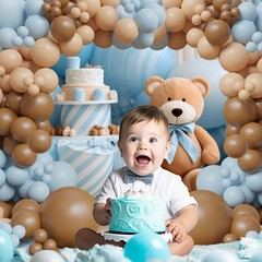 Bear theme Balloon Arch Kit Light Blue beige Tan and Brown Globos cream Ballo…