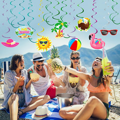 54Pcs Summer Beach Hanging Swirls Party Decorations Foil Ceiling Hanging Swirls