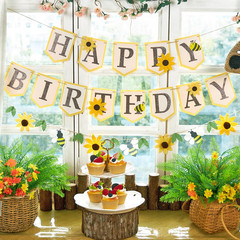 Bee Birthday Party Decorations Bumble Bee Felt Happy Birthday Banner with Sunflo