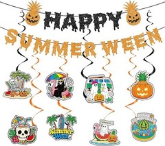 Happy Summer Ween Party Decorations, 10PCS Summer Halloween Glitter Banners