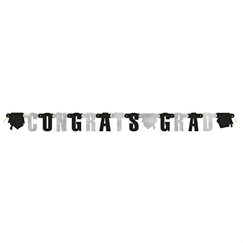 Congrats Grad Jointed Banner 4.5 Ft Graduation Caps Black Silver